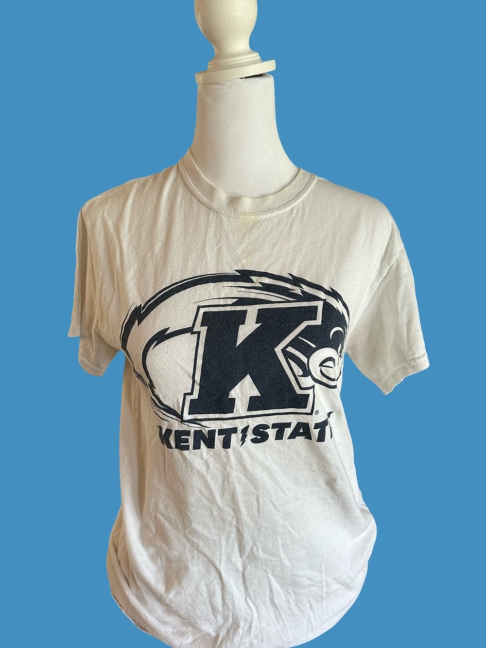 Kent State Heavy Cotton Tee - White with Blue Logo